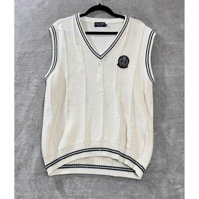 Fred Perry Sweater Vest  Medium Cable Knit Crest Preppy Tennis Cricket Heritage