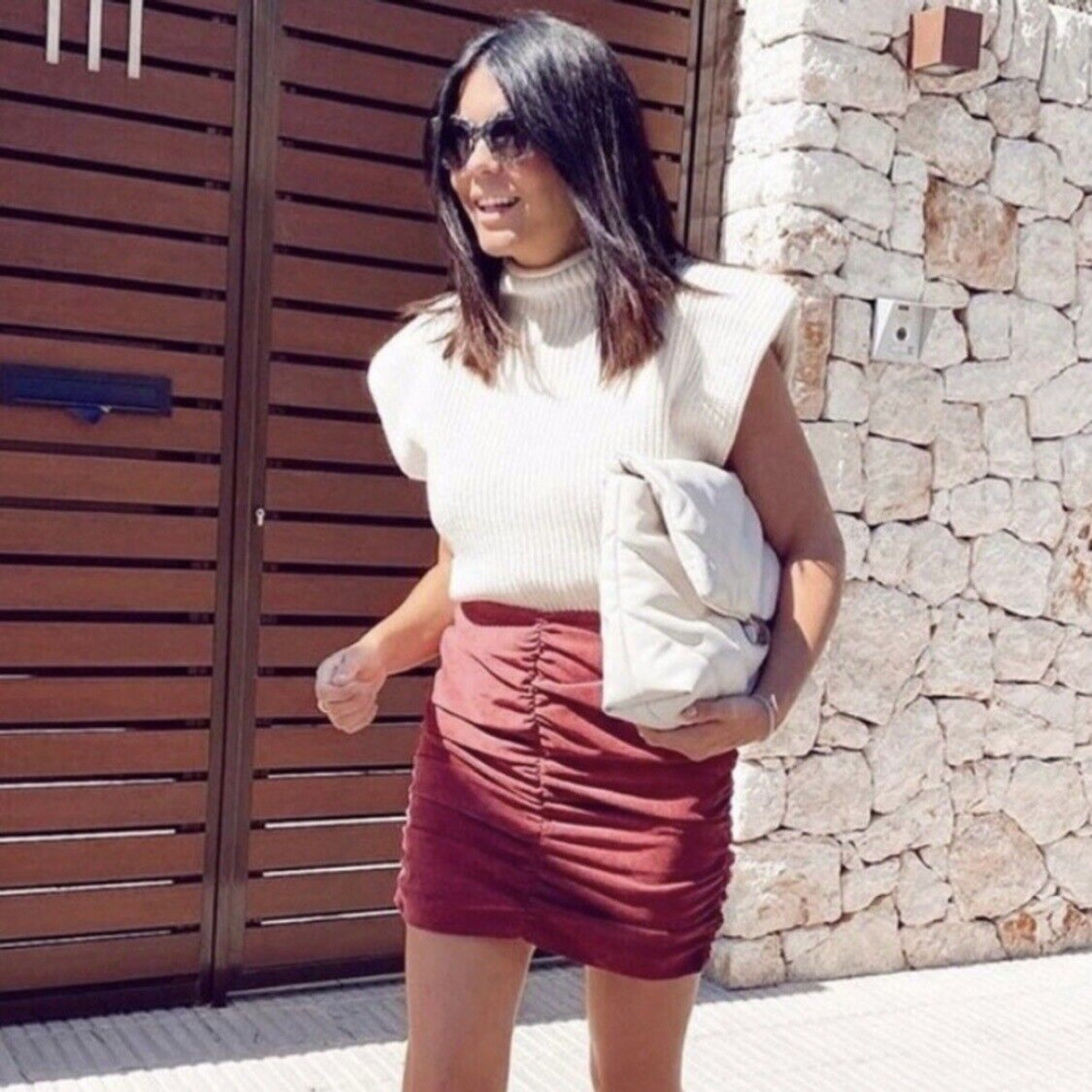 Zara Draped Ruched Corduroy Mini Skirt Dusty Rose Blush Color Size XS