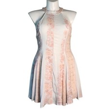 CHELSEA & VIOLET PINK & WHITE HALTER DRESS