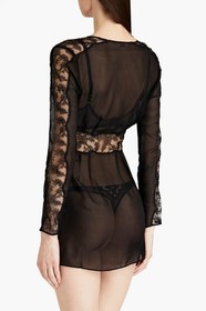 RRP &euro;560 AGENT PROVOCATEUR Willa Silk Babydoll Gown Size 2 M See Through Black