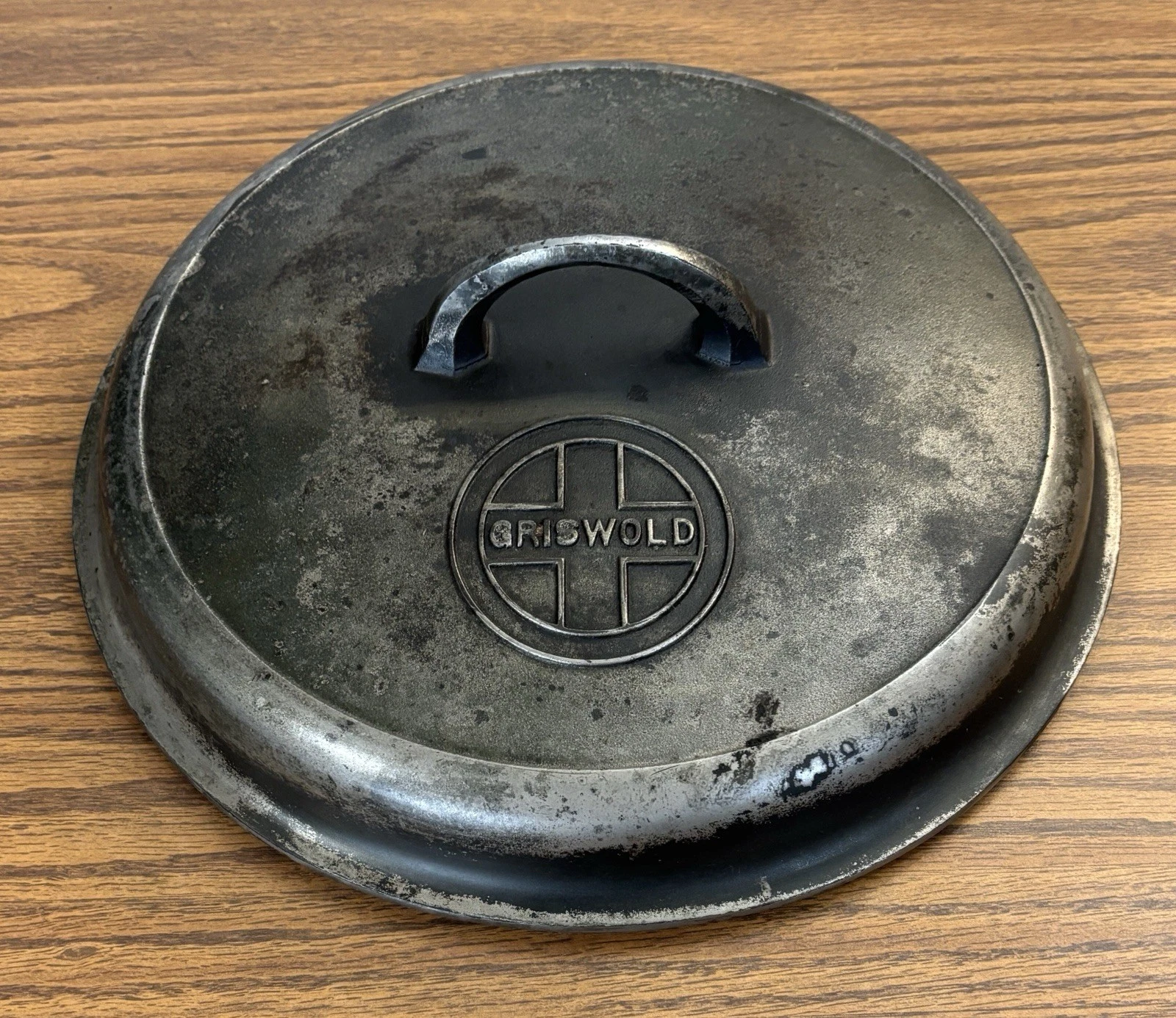 Griswold #9 Dutch Oven Lid Nickel Plated Cast Iron Large Block Button Logo #1289