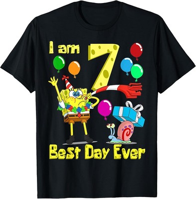 x SpongeBob SquarePants - SpongeBob I am 7 Years Old Birthday Party T-Shirt