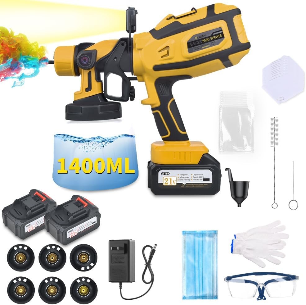 1400ml Cordless Paint Sprayer 6 Nozzles 3 Patterns for Wall Furniture DIY