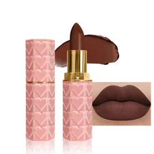 evpct 1Pcs Dark Brown Deep Coffee Lipstick Silky Velvet Matte Lipstick Pack S...