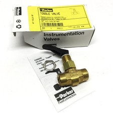 Parker 4F-V6LQ-BP Inline Needle Toggle Valve, Brass, 1/4" NPT, PTFE Stem, 300psi