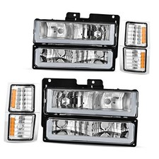 LED DRL Headlights Assembly Compatible LED Chrome Housing w/ Corner Lights