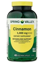 Spring Valley Cinnamon Dietary Support Vegetarian Capsules 1,000 mg 400 Count