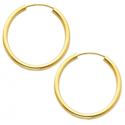 Pendientes de aro interminable esmalte alto de oro amarillo de 14 K de 2 mm de espesor 25 mm de diamante med - Imagen 3 de 3