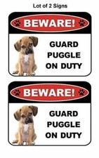 2 Count Beware Guard Puggle on Duty v1 9 inch x 11.5 inch Laminated Dog Sign