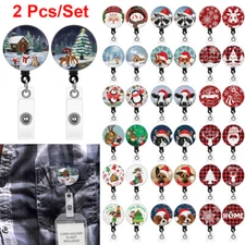 Set 2 Packs Christmas Retractable ID Name Card Key Tag Badge Reel w/ Swivel Clip