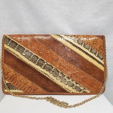 Vintage Snakeskin patchwork Clutch/Shoulder Purse W/ Metal Gold Tone Chain Strap