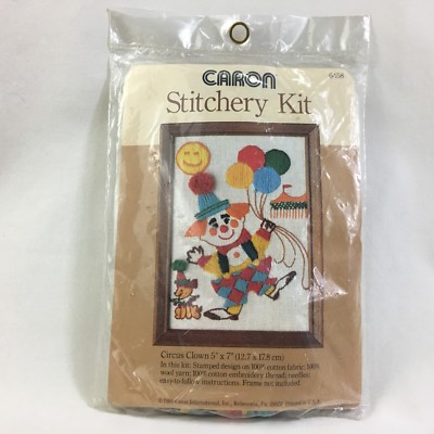 Vintage 1981 Caron Stitchery Kit #6458 ''Circus Clown'' - 5'' X 7''
