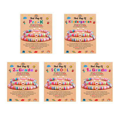 First Day of School Gift Mother Daughter Polymer Clay Beaded Bracelet  Adjustable - Main Image