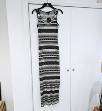 Size 6 8 S Maxi Dress Fitted Black And White Stripe Pattern Tribal Summer Beach
