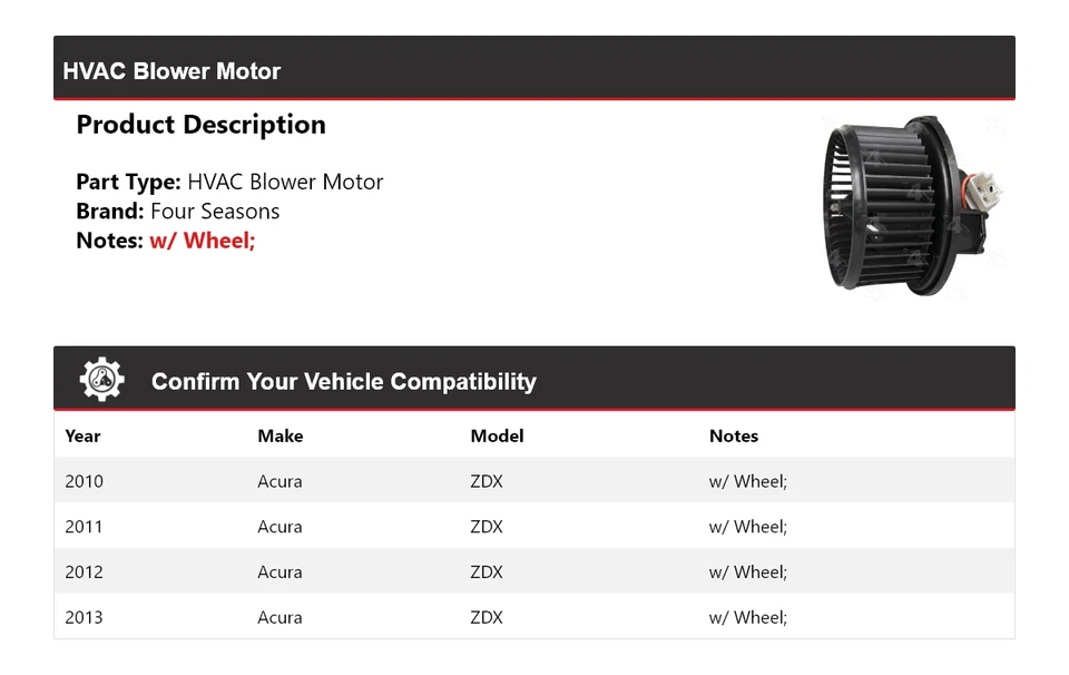 Motor soplador de climatización Acura ZDX 2010-2013 4 estaciones 2011 2012 Foto 2 de 4