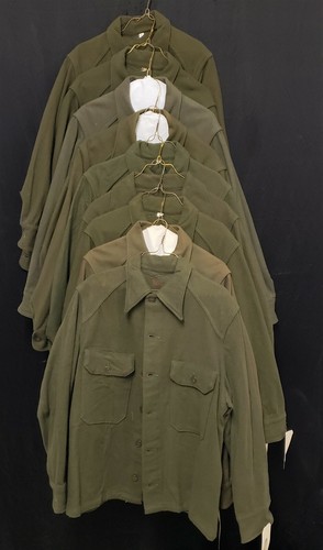 Vintage 1950s Green Wool Korea LS Military Army Field Flannel Shirts One or All