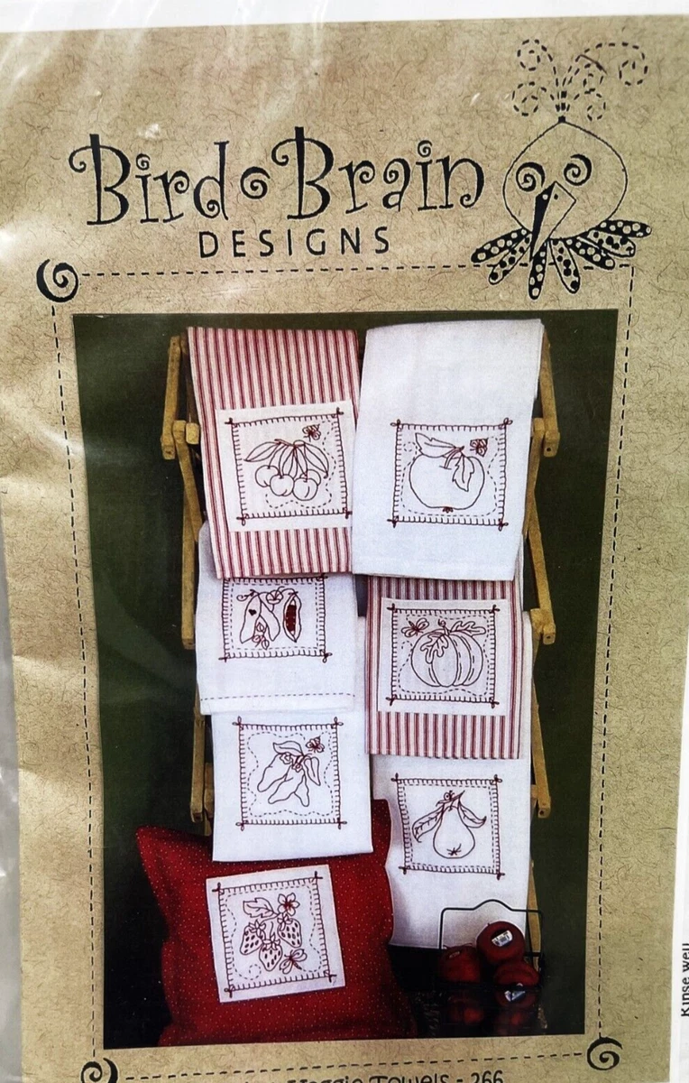 BIRD BRAIN DESIGNS Embroidery Pattern - FRUIT &amp; VEGGIE TEA TOWELS #266  | eBay