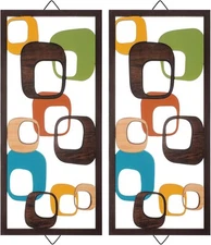 Mid Century Modern Wall Art - Set of 2 Geometric Wood Panels for Home Decor
