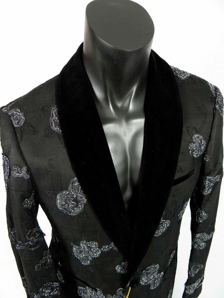 Mens Sport Jacket Blazer Black Silver Florals INSOMNIA MANZINI Entertainer Event - Image 4 of 4