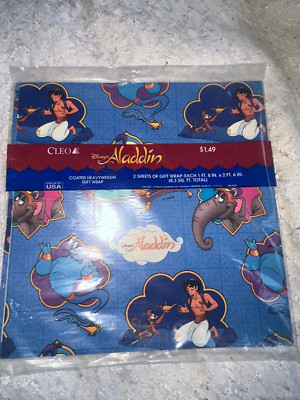 Vintage Disney ALADDIN 8.3sqft Heavyweight Gift Wrap Cleo New Sealed 2 sheets