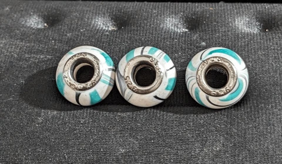SET OF 3 CERAMIC & SILVER BRACELET BEADS (WHITE/TEAL/BLACK) - Image 2 of 3