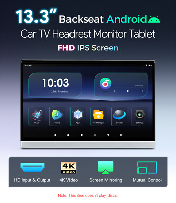1PCS 13.3'' FHD Android 32GB Car TV Headrest Monitor WiFi HDMI Screen Mirroring
