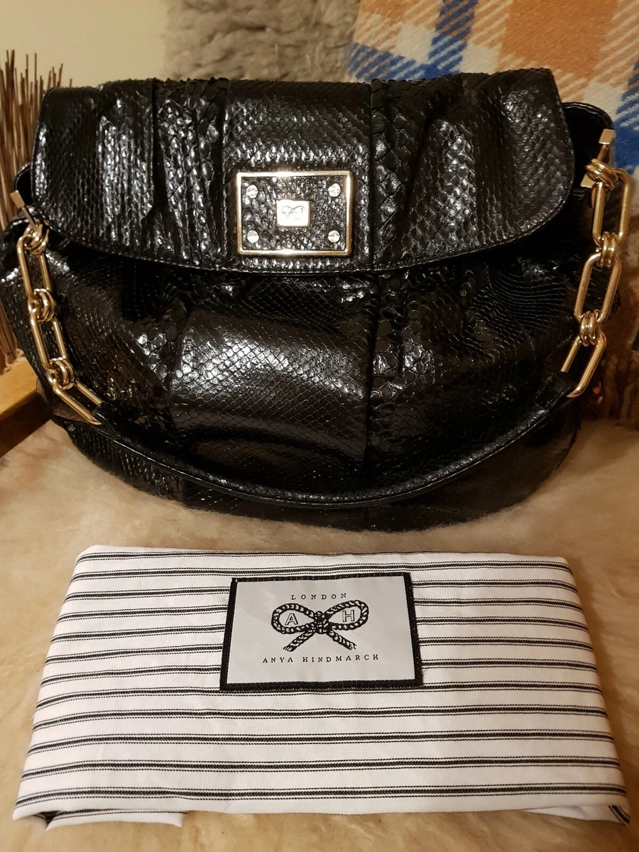 *RARE*~ LARGE ANYA HINDMARCH BLACK PYTHON VIGO SHOULDER BAG WITH DUSTBAG  #24.12