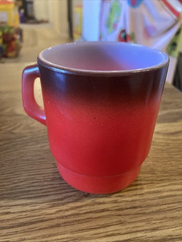 Vintage Anchor Hocking USA Fiesta King #17 Coffee Cup Red Milk Glass, Oven Proof