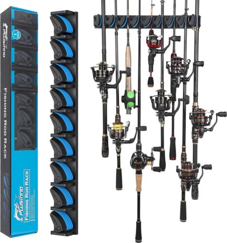Vertical Fishing Rod Holder Wall Mounted Rack Holds 9 Rods Garage Fits 3-19mm