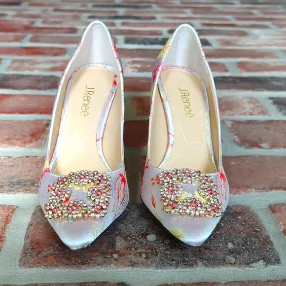 Zapatos de salón J. Renee para mujer Bilboa marfil/crema pedrería 11 W floral jardín Foto 2 de 4