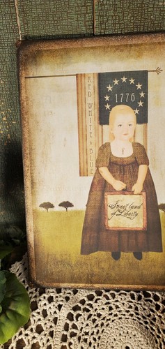 LETRERO DE LONA ANTIGUO ESTILO VICTORIANO PATRIÓTICO AMÉRICA JULIO 4 NIÑA 1776 - Imagen 4 de 6