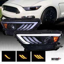 Fit 2015-2022 Ford Mustang Black Smoke Projector Headlights Sequential Led Bar