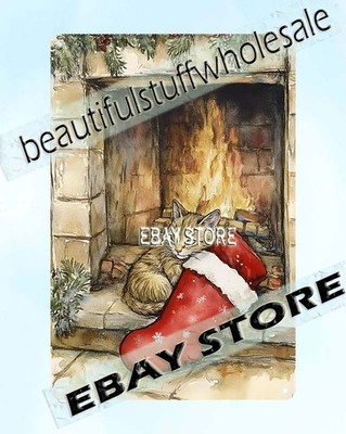 Stocking Cat Tin Sign warm festive home discount home decor