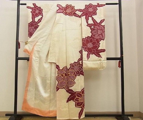 Kimono Furisode Luxueux, Broderie, officiel Motif Fleur Nuageux, Shibori, Pu