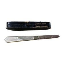 Antique VICTORIAN SILVER & MOTHER OF PEARL FOLDING FRUIT KNIFE SHEFFIELD & Case
