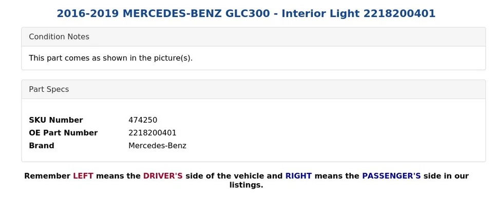 Mercedes-Benz GLC300 2016-2019 - Luz interior 2218200401 Foto 4 de 4