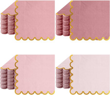 100 Pack Scalloped Cocktail Napkins with Gold Foil Accents Beverage Napkins Scal