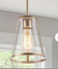 LNC Modern 1-Light Gold Geometric Pendant with Clear Glass Shade