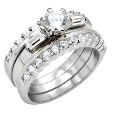 Women's Ring Set, Clear CZ, Sterling Silver, Bridal, Sparkling CZ