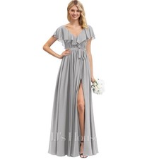JJs House Floor Length Chiffon Silver Gray Formal Gown Bridesmaid Dress Size 2