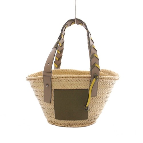 LOEWE Anagram Basket Bag Straw Woven Calf Leather Beige Greige Khaki Women's