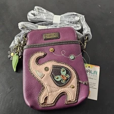 CHALA Purple Elephant Convertible Crossbody Bag Purse Pouch 2 Straps Charms NWT