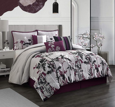 Elegant7 Piece Comforter Bedding Set, Decorative, Purple, California King