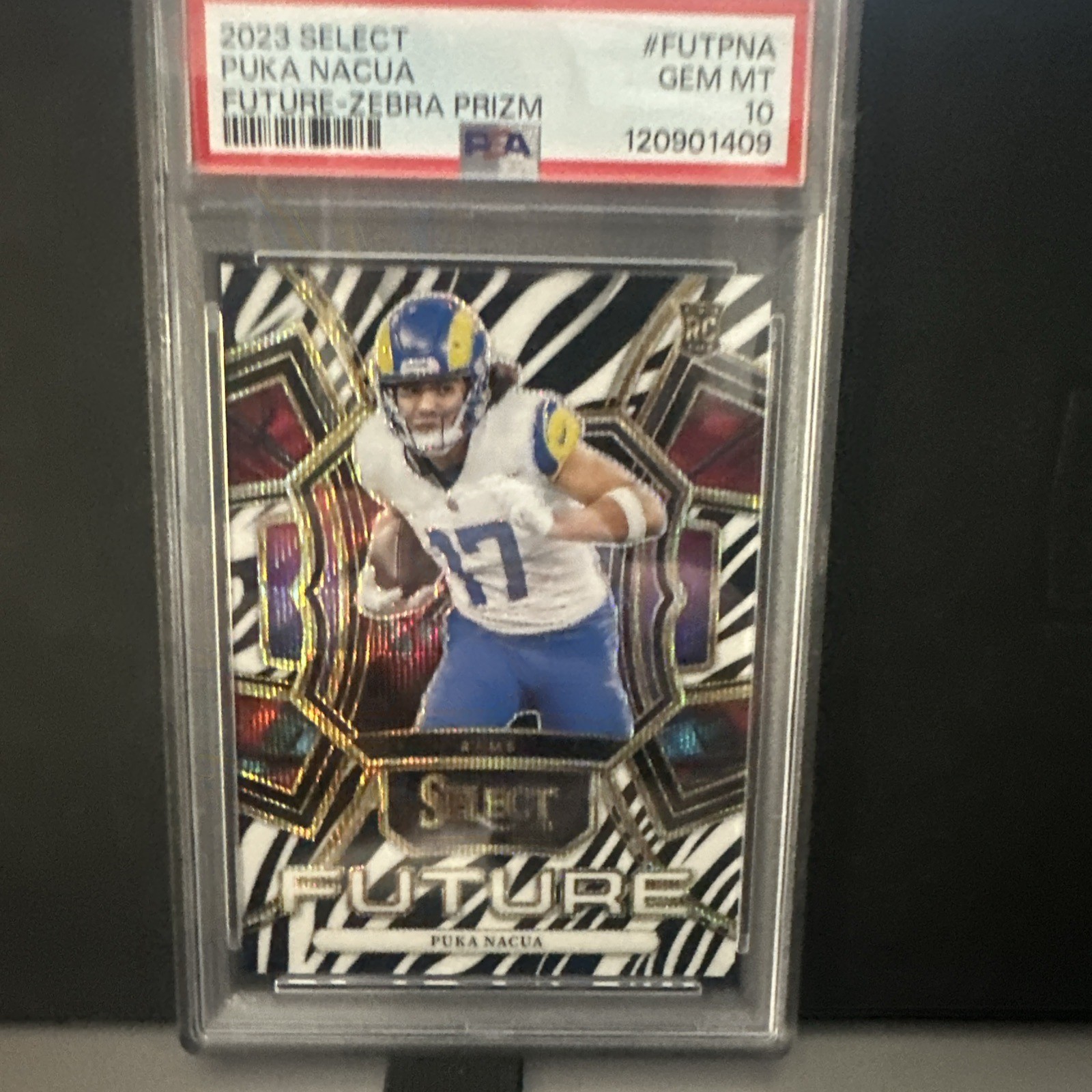 2023 Panini Select - Future Puka Nacua #FUT-PNA Zebra Prizm Rookie (RC) PSA 10