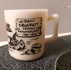 Vintage 1950s Davy Crockett Milk Glass Mug Black Print Child’s Souvenir Small