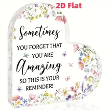 Heart-Shaped Acrylic Plaque Desk Ornament Floral Design & Inspirational Decor