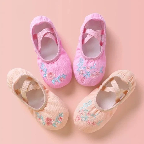 Girls Ballet Shoes Embroider Kids Dance Slippers Dancing Pink Dancing Shoes - Image 2 of 4