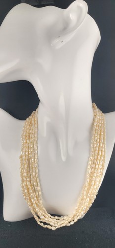 VINTAGE Ruby Lane Real Rice Pearl 9 strand necklace 17"