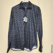Visconti Black Mens Blue W/ Multicolor Paisley Button Down Shirt Size Medium NWT