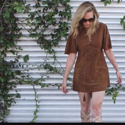 brown suede dress zara ZARA NEW 2015 BRAIDED SUEDE DRESS TOBACCO CAPE SLEEVE NEW SIZE S REF.  2915/051